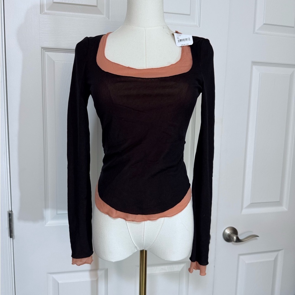 Free People Intimately Double Take Black and Nude Long Sleeve Top XS NWT - Picture 4 of 5